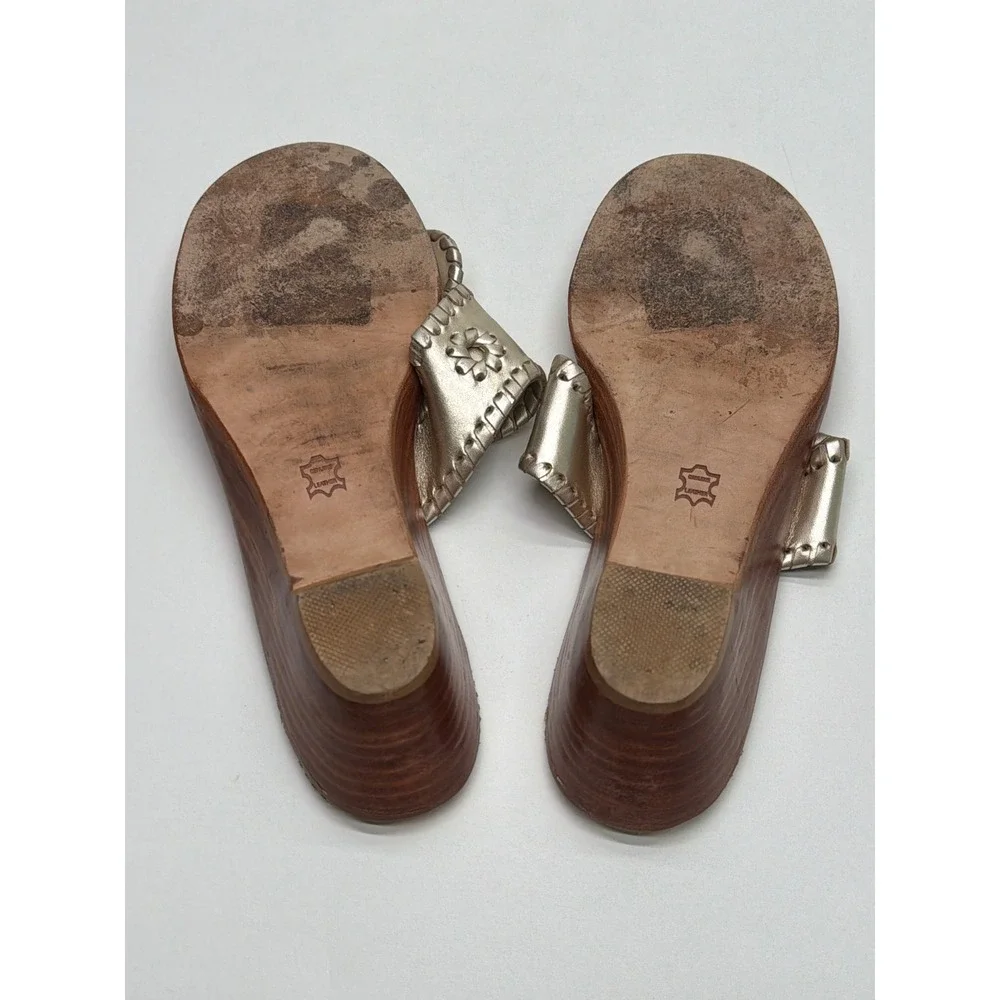 Jack Rogers Hamptons Mid Wedge Gold Leather Thong Sandals Womens 8.5 Metallic